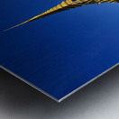 Golden temples and a grey stupa under a clear blue sky. Metal print