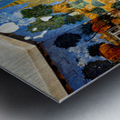 Vibrant aged mural depicting traditional temple scenes with peo Metal print