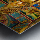 Ornate golden Buddha statue in a richly decorated temple. Metal print