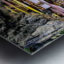 Iconic Bhutanese monastery on a cliff surrounded by prayer flag Metal print