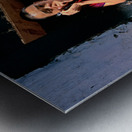 Monk in red robes on cell phone. Metal print