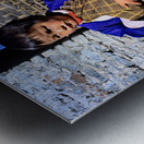 Young child in traditional Bhutanese dress in village. Metal print