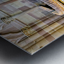 Visitors light votive candles near statue in Strasbourg Cathedra Metal print