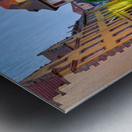 Timber framed houses and visitors in Colmar canals at dusk Metal print