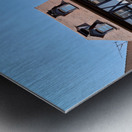 Visitors explore timber framed houses in Colmar Alsace on a sun Metal print