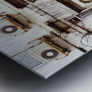 Busy street in Hong Kong shows old building and pedestrians Metal print