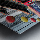 Woman prays with incense at colorful Chinese temple in Hong Kong Metal print