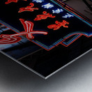 Neon signs light up a busy street in Hong Kong at night Metal print