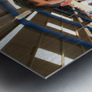 Smiling fishmongers hold fresh fish at market in Dubai UAE Metal print