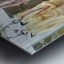 Butcher works in meat market in Dubai with hanging meat Metal print