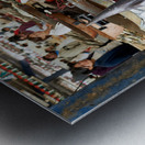 Man talks on phone at busy fish market in Dubai UAE Metal print