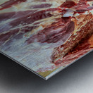 Butcher works with meat in a shop in Dubai UAE Metal print