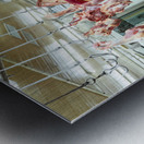 Butchers work at a busy meat market in Dubai UAE preparing fresh Metal print