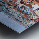 Aerial view of Pragues historic red roofed cityscape and bustli Metal print