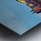 Prague cityscape at night with castle and river reflections. Metal print