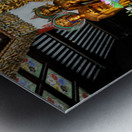 Visitors observe golden statues in Shanghai Buddhist temple inte Metal print