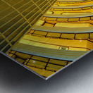 Golden hotel atrium with glass elevator in Shanghai China Metal print