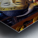 Reclining Buddha statue in Shanghai temple with flowers and gold Metal print