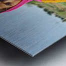 Girl holds goat in Khimsar Rajasthan India during sunny day Metal print