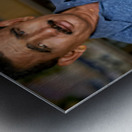 Barber at work in Khimsar Rajasthan India during a busy day Metal print