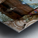 Hindu monk stands near statue in Jaisalmer Jain temple Metal print