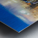 Aerial view shows Manhattan skyline at dusk with city lights Metal print