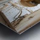 Women walking with donkey in narrow alley of Fez Medina Metal print