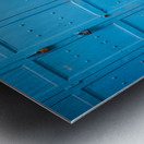 Portrait of a beggar sitting by a blue door in Fez Morocco Metal print