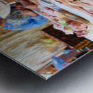 Butcher working in Meknes souk with various cuts of meat Metal print