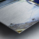 Butcher in Meknes souk interacts with customers during market ho Metal print