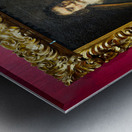 A rabbi sits calmly in a chair with hands together Metal print