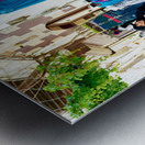 Women walk past colorful clothing displays in Damascus Syria Metal print