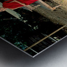 Young monk stands by water in Myanmar during daytime Metal print