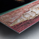 Old monk meditates in temple doorway in Myanmar Metal print