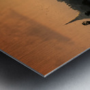 Sunset over the water in Yangon with palm trees and buildings Metal print