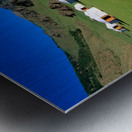 Ger tents in the grassy fields of Mongolia under clear skies Metal print