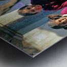 Smiling children and youth gather by a fountain. Metal print