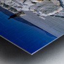 Explorers on a salt flat with salt blocks and water. Metal print