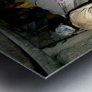 Miners pushing a loaded cart through a muddy underground mine. Metal print