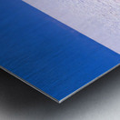 Van driving across vast white salt flat under blue sky. Metal print