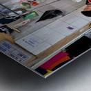 Market scene in Ho Chi Minh City with meat vendor and customer Metal print