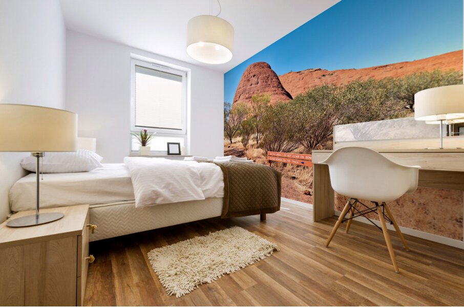 Sacred area sign in front of Kata Tjuta domes Australia. – Wall Mural 1