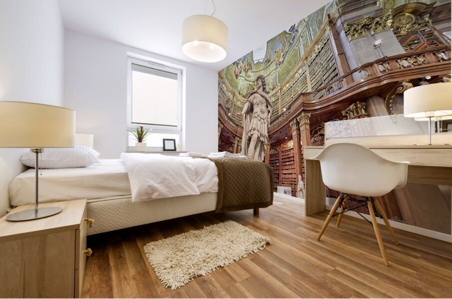 The Prunksaal center of the old imperial library inside the Austrian National Library. Vienna Austria Mural print