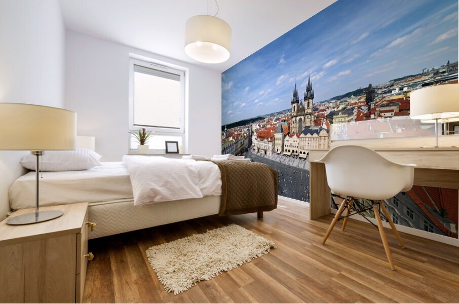 Czech Republic. Prague.  Aerial view of the old town. The church of Our Lady before Tyn Mural print