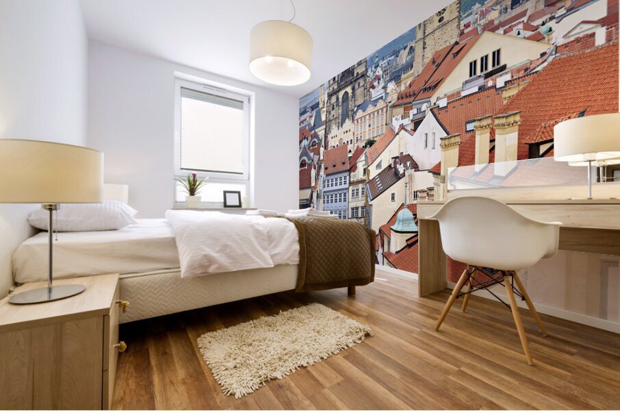 Czech Republic. Prague. Elevated view of the old town at sunset. Mural print