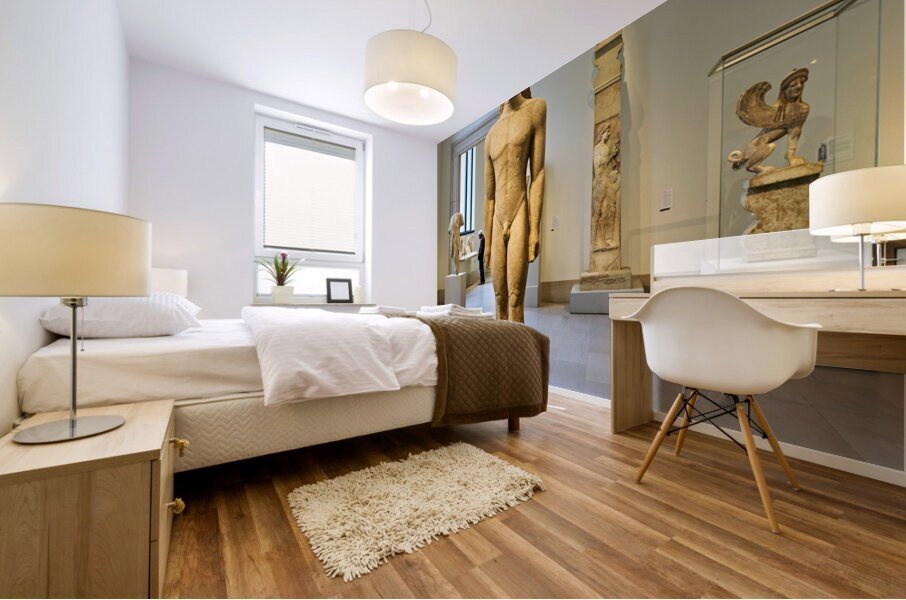 New York. Manhattan. United States. The Metropolitan Museum of Art. Greek and Roman Art. Marble statue of a kouros youth Mural print