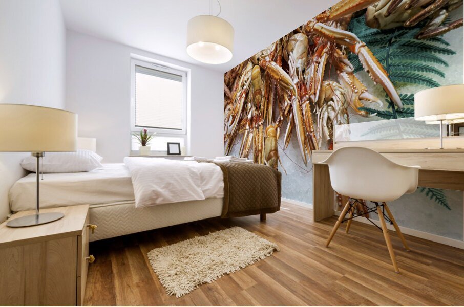 Barcelona. Catalonia. Spain. The Mercat de Sant Josep de la Boqueria. Tiger Prawns at fishmonger stall Mural print