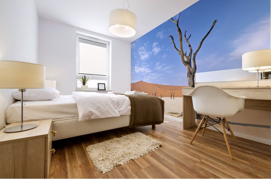 Namibia. Deadvlei clay pan. Namib Naukluft National Park. A dried out dead camel thorn Vachellia erioloba Mural print