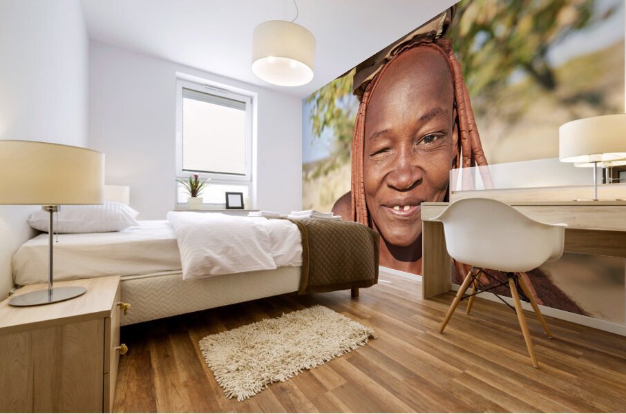 Namibia. Portrait of a smiling Himba woman with her baby in Kunene region Mural print