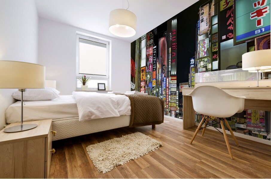 Japan. Tokyo. Neon lights in Shinjuku district at night Mural print